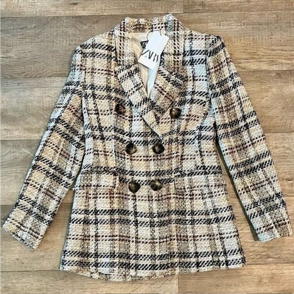 ZARA Wool-Blend Double Breasted Plaid Blazer NWT - Picture 15 of 16